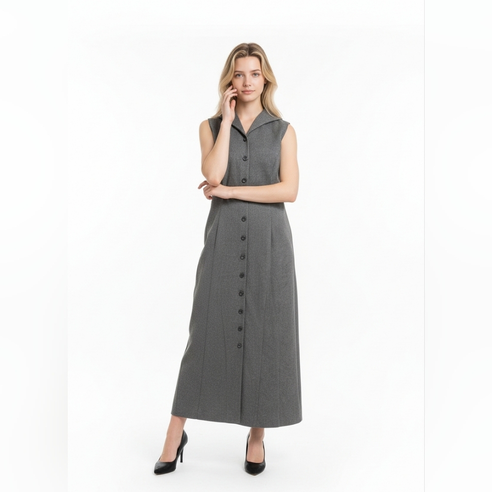 Clues Collection vintage long gray buttoned dress Size 10